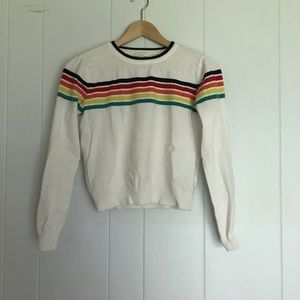 Soft White Sweater with Rainbow Stripes